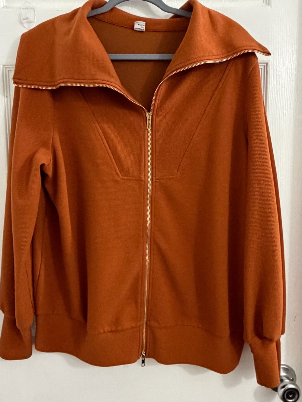 Maurices Rust Orange Zip-Front sweater Jacket with Wide Collar. Size medium $10